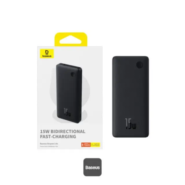 Baseus® Air Lite Power Bank 10000mAh 15W με Θύρα USB-A και Θύρα USB-C Μαύρο. 3