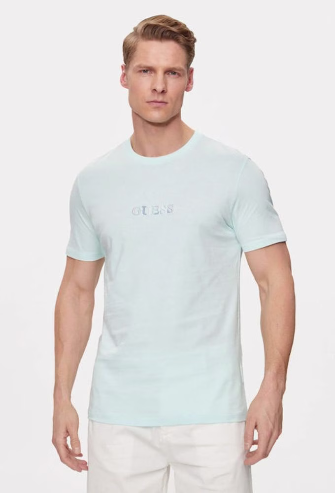 Guess Ανδρικό T-shirt Κοντομάνικο Tιρκουάζ Γαλάζιο