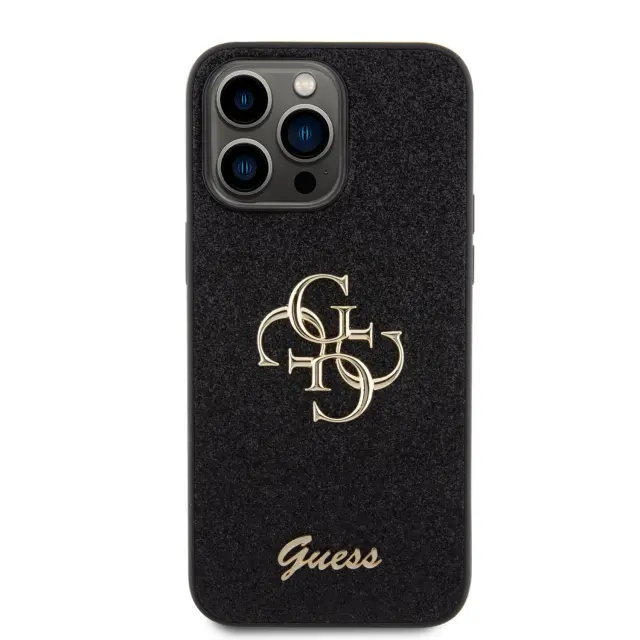 Guess PU Fixed Glitter 4G Metal Logo Case for iPhone 15 Pro Max Black 3