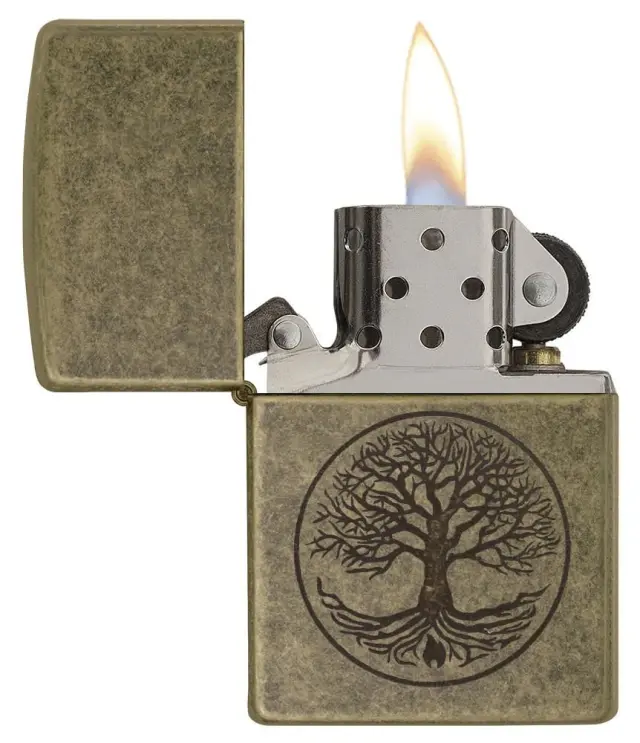 Αναπτηρας Zippo παλαιωμενος χρωμιου με το δενδρο της ζωης 29149 3