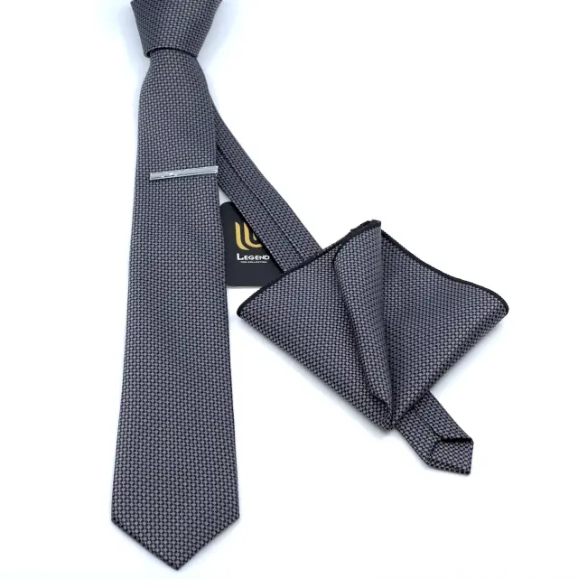 Γκρι Ζακάρ Γραβάτα Microfiber Σετ με Μαντηλάκι 2