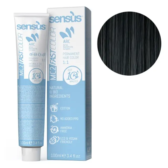 Sensus MC2 Fast Color 1.01 Black 100ml - (μόνιμη βαφή χωρίς αμμωνία για γρήγορη εφαρμογή)