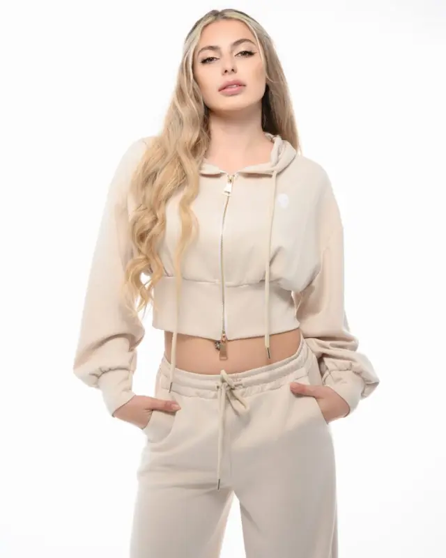 Ghetto Women’s Ivory Cropped Zip Hoodie + Wide-Leg Jogger Set 3