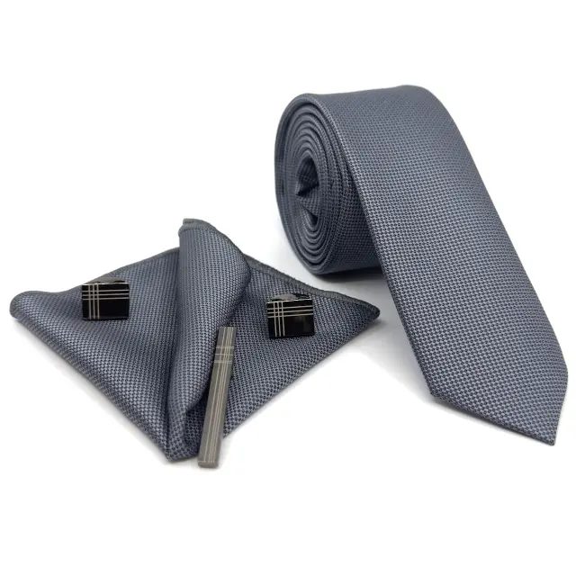 Γκρι Σκούρο Anthracite Γραβάτα Oxford 6,5 cm με Ασορτί Μαντήλι