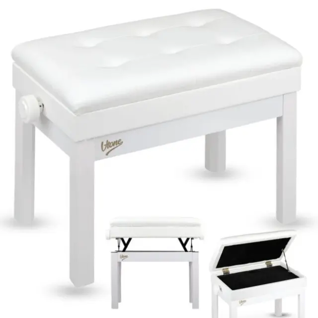 V-TONE PB2 WH piano keyboard bench white upholstered musician seat storage compartment adjustable 49-57 cm up to 140 kg