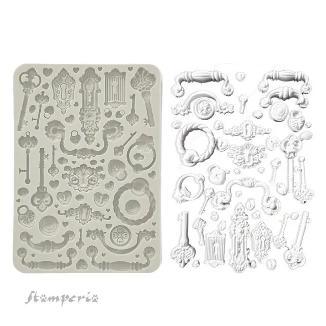 Καλούπι σιλικόνης A5, 15×21cm, Stamperia, Golden Harmony, Keys, Handles and Locks