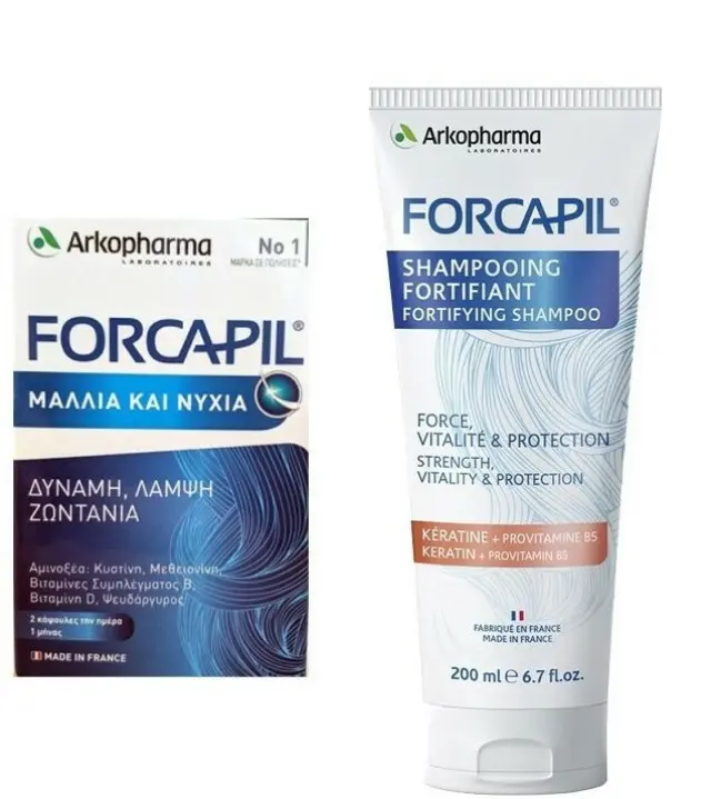 Arkopharma Forcapil Shampooing Fortifiant + -50% στο δεύτερο προϊόν Forcapil Μαλλιά και Νύχια 60 Κάψουλες 22g