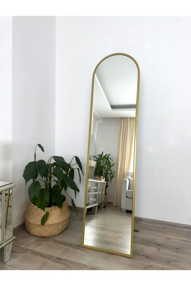Stewehome Οβάλ καθρέφτης δαπέδου με μεταλλικό χρυσό πλαίσιο Χρυσό 160x40 cm