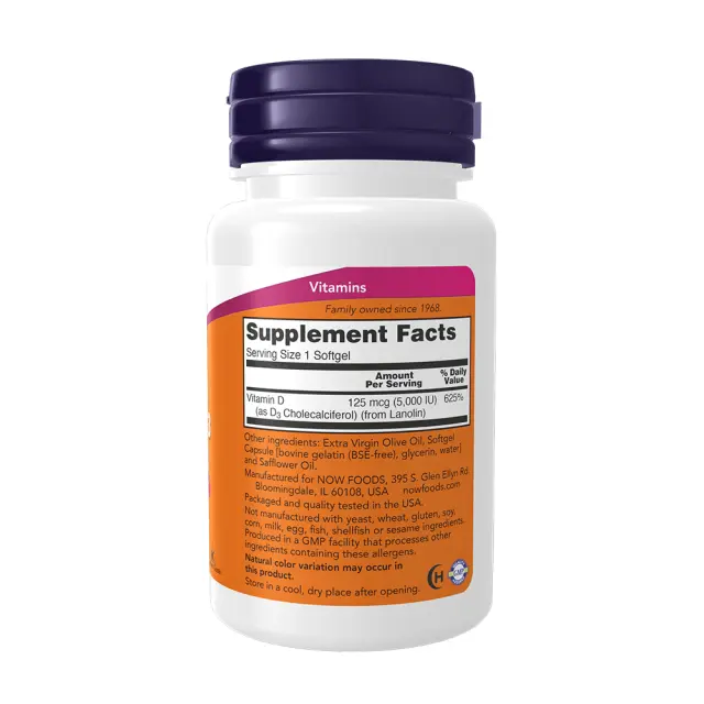 Now Foods Vitamin D-3 5000iu 30 Softgels (733739003744) 2