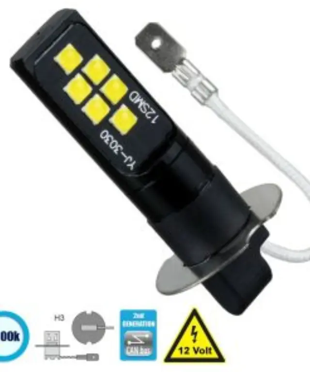 LED Λάμπα H3 12V 12 SMD Φώτα Ημέρας 6000K 1τμχ Μαύρη