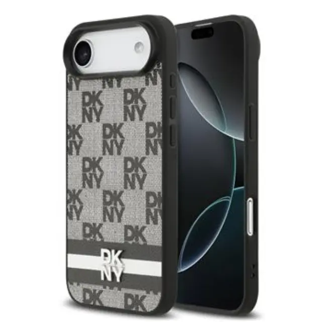 DKNY PU Leather Checkered Pattern and Stripe Case for iPhone Air Black