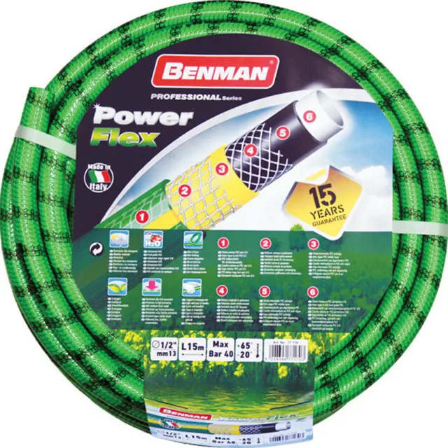 Λάστιχο Ποτίσματος Πράσινο PowerFlex 1/2″ με επίστρωση 6 Υλικών 15m Benman 77170