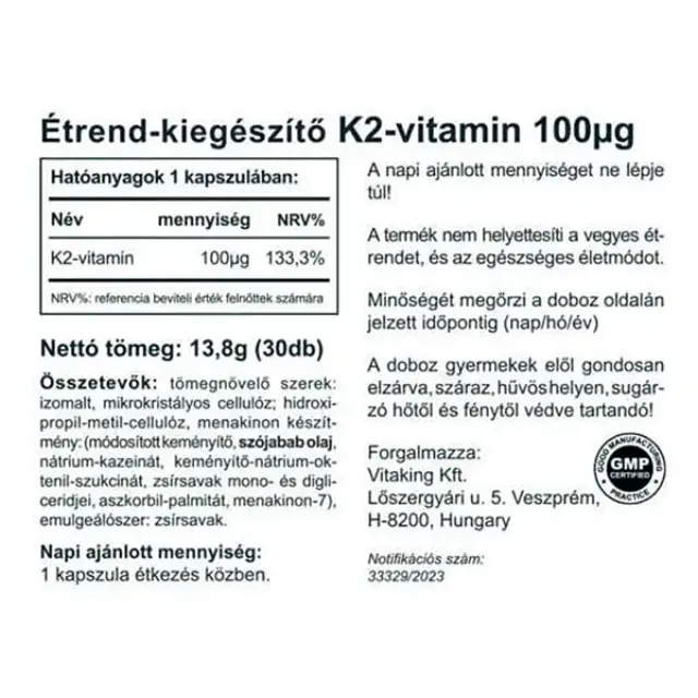 Vitaking Vitamin K2 90 mcg 30 Capsules 2