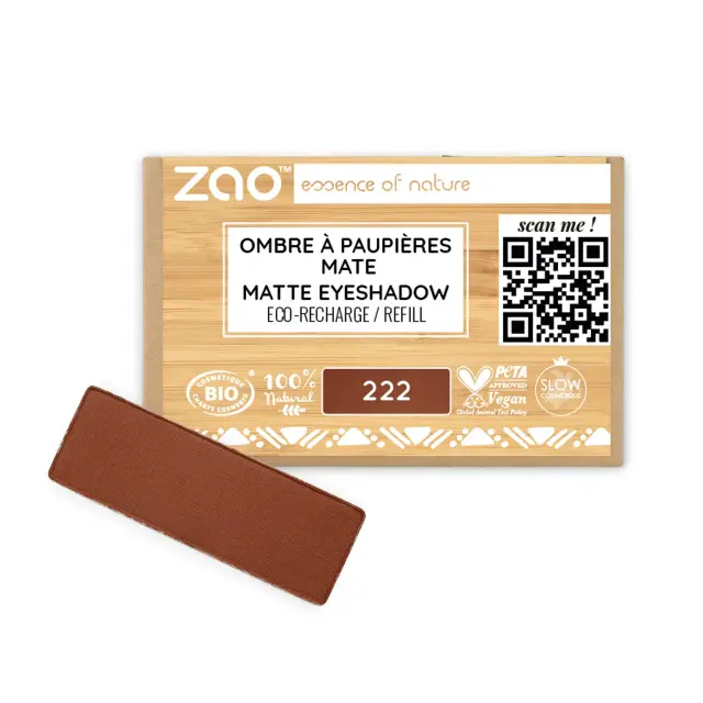 Zao Organic Eyeshadow Rectangle Matte – Βιολογική Ματ Σκιά Ματιών (Ανταλλακτικό) - 222 Purplish Brown