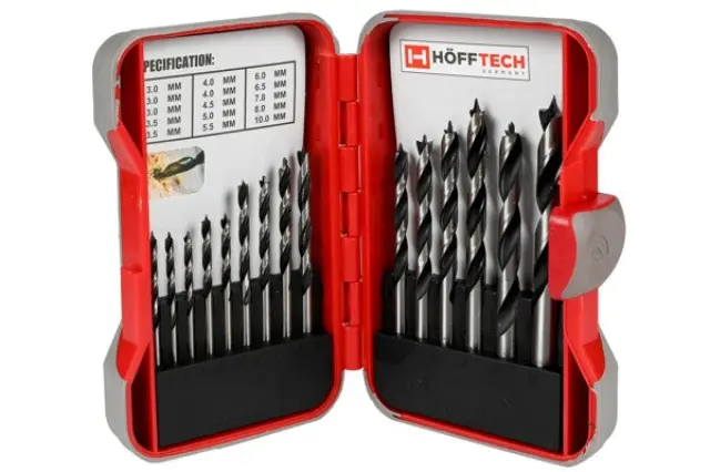 Drill set 15 pieces wood hardcase