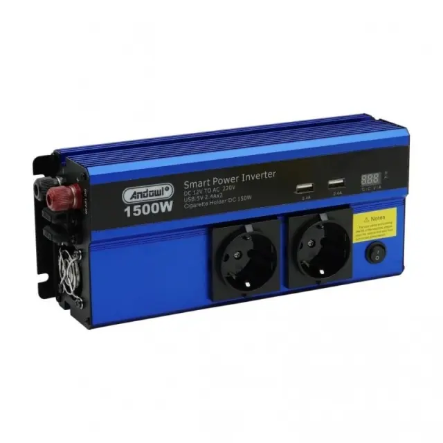 Andowl QY-7012 Inverter Αυτοκινήτου 1500W – Έξυπνος Μετατροπέας Ρεύματος με 2 Πρίζες Σούκο- Smart Power Inverter 0751118 3
