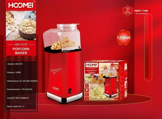 Hoomei HM-5370 Μηχανή Ποπ-Κορν Ζεστού Αέρα 1200W 2