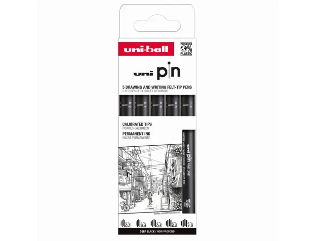 Μαρκαδόροι Σχεδίου Uni-pin με πάχος μύτης 0.2/0.4/0.6/0.8/1.0mm - 5 τεμάχιαPIN-200 5P ASP009