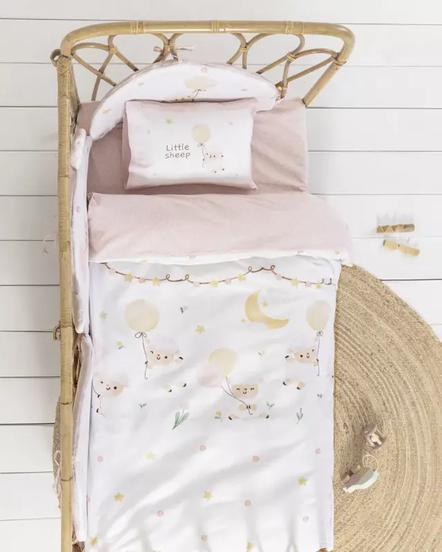 Κουβερλί Κούνιας 100x140 Nima Little Sheep White-Pink 100% βαμβακερό