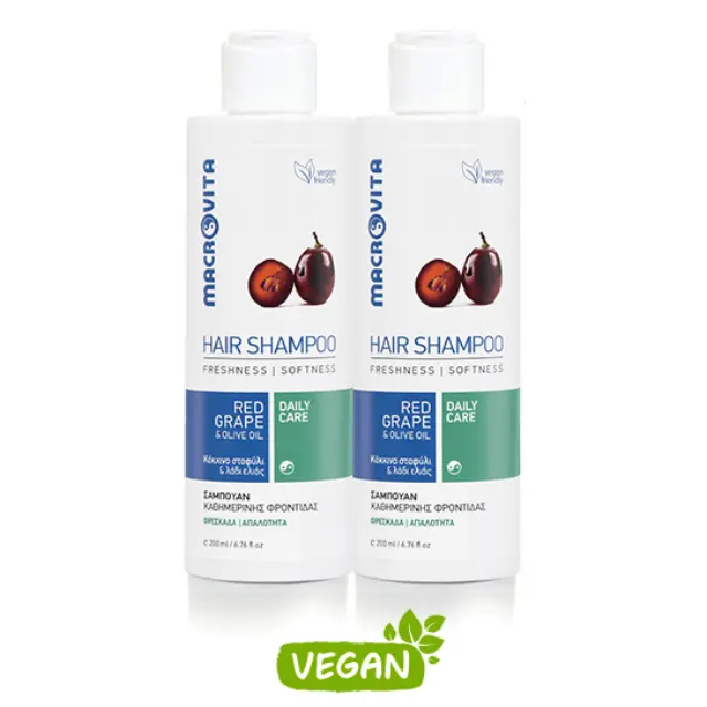 Macrovita Daily Care Olive Oil & Red Grape Σαμπουάν Καθημερινής Χρήσης για Όλους τους Τύπους Μαλλιών 2x200ml