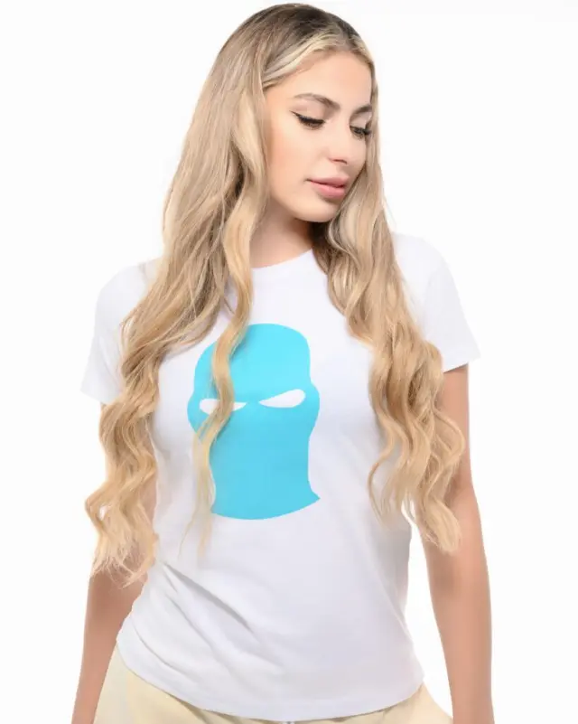 Ghetto Blue Mask White T-Shirt for Women | Somewhere We Belong 3