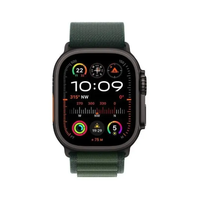 Apple Watch Ultra 2 GPS / Cellular 49mm Black Titanium Case with Dark Green Alpine Loop - Medium (MX4R3FD/A)