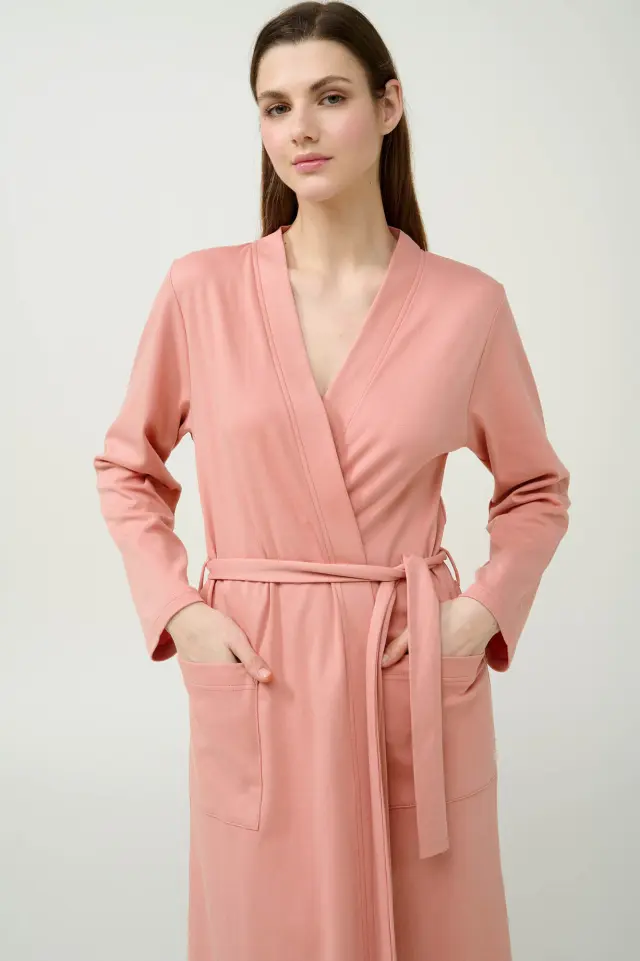 Βαμβακερή Χειμερινή Ρόμπα Σταυρωτή Vamp 23337 PINK TAN 3