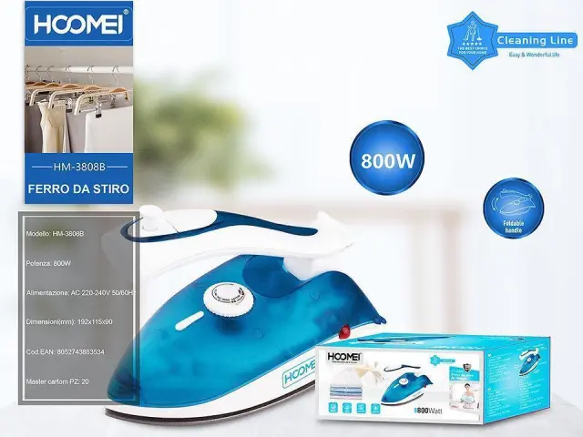 Σίδερο Ταξιδίου Ατμού 800W Hoomei HM-3808B Μπλε 2