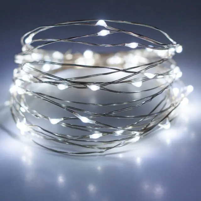 Λαμπάκια LED με ασημί σύρμα 30L με μπαταρίες 3ΑΑ Ψυχρό Φως EVIVAK