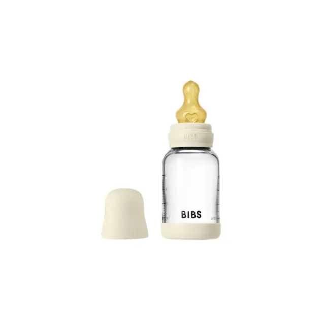 BIBS - Glass Baby Bottle Round Latex Slow Flow - Ivory - 120 ml - Baby and Children
