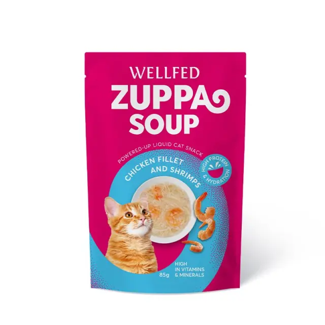 Wellfed Zuppa Soup Chicken & Shrimp Φακελάκι Γάτας Σούπα με Κοτόπουλο & Γαρίδες 85gr