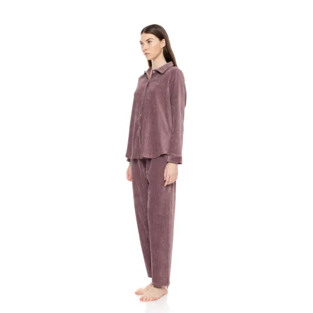 Γυναικεία πυτζάμα κουμπωτή Velvet Stripe Violete W1686 Pink Label - XL 2