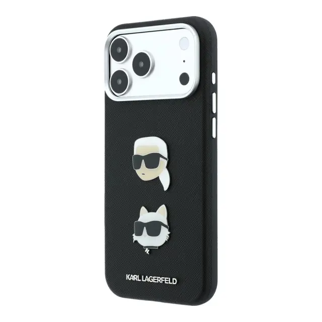 Karl Lagerfeld PU Semi Wrap Saffiano K&CH Heads Case for iPhone 18 Pro Max Black 2