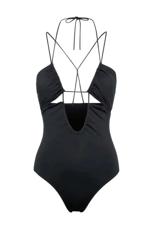 Calvin Klein Γυναικείο Ολόσωμο Μαύρο Μαγιό με Cut-Out και Λεπτές Τιράντες