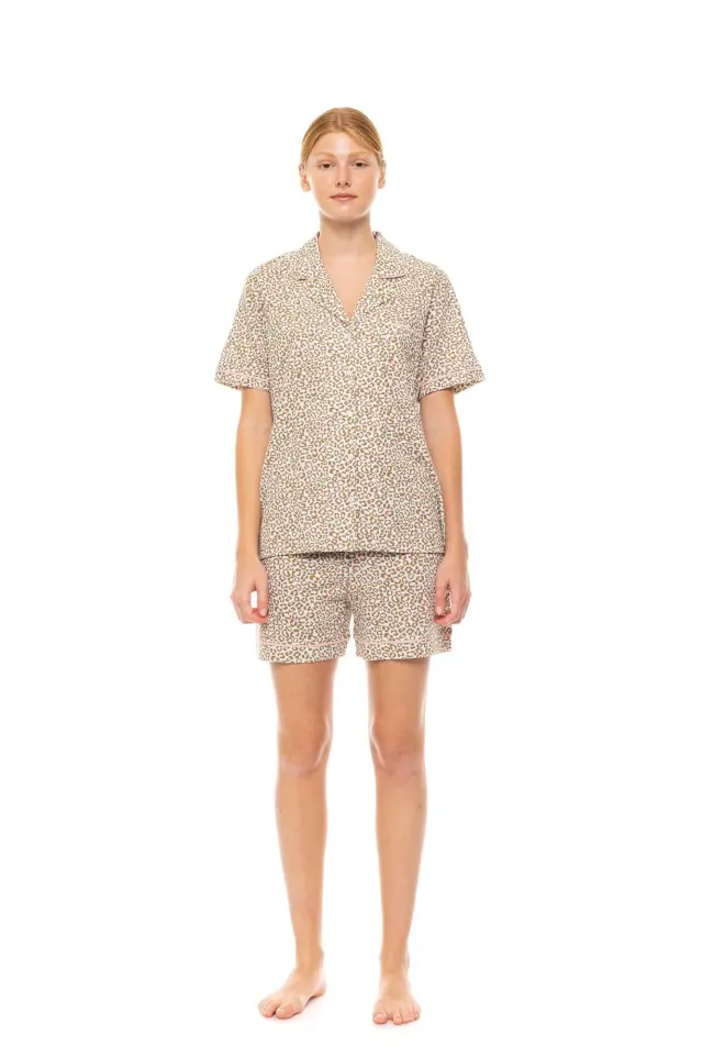 S1465 - Type - PYJAMA BUTTONED SHORTS MINT LEOPARD