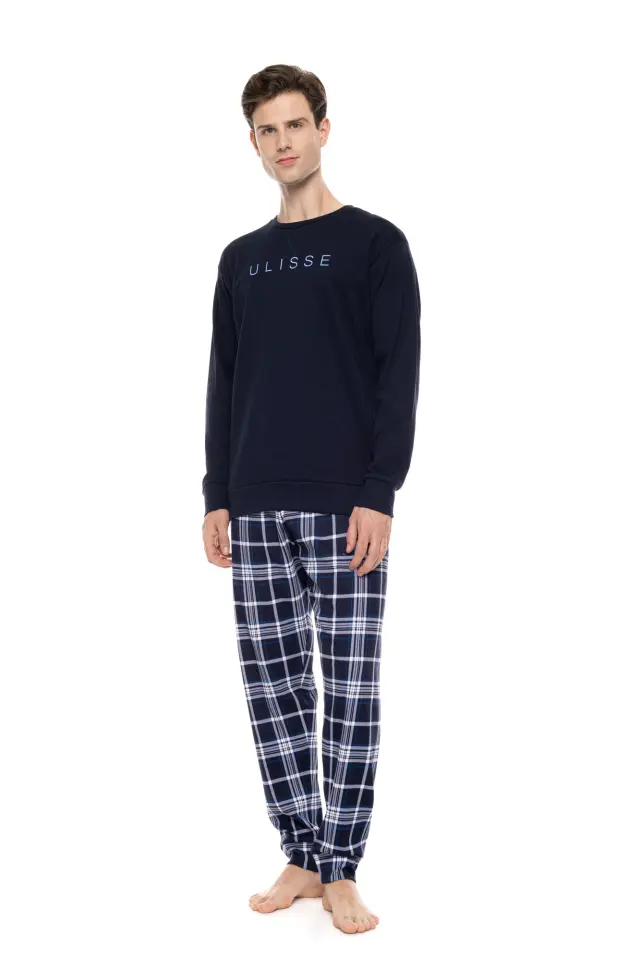 Ulisse Midnight Blue Plaid σετ ανδρική χειμερινή πυτζάμα W-M843-1