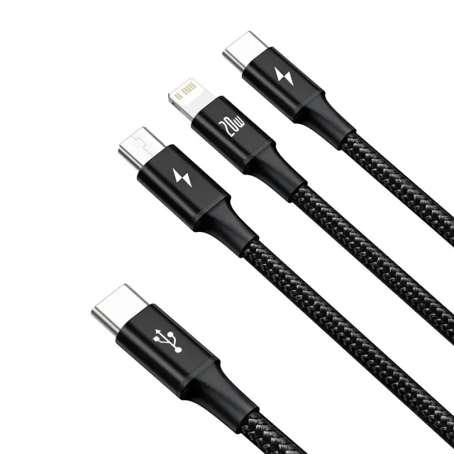 Baseus Rapid Series 3in1 Fast Charging Cable USB-C - USB-C/Lightning/MicroUSB 20W 1.5m Black 2