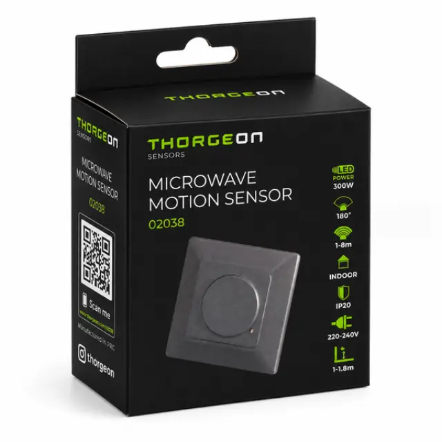 Microwave Motion Sensor 1200W Incand. / 300W LED IP20 8m Anthracite THORGEON