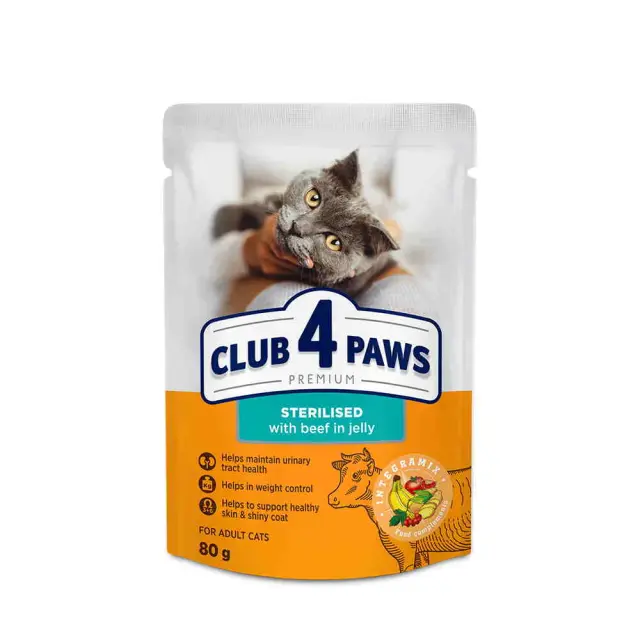 Club 4 Paws Cat Adult Sterilized Φακελάκι Με Μοσχάρι Σε Ζελέ 80gr Μονόχρωμο