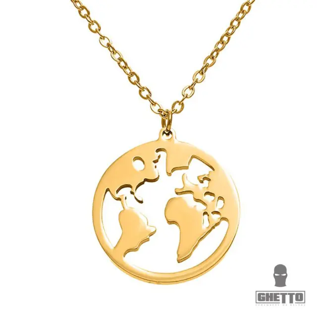 Ghetto Necklace Map Pendant Gold