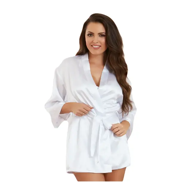 DreamGirl Charmeuse short length kimono robe, Χρώμα Λευκό