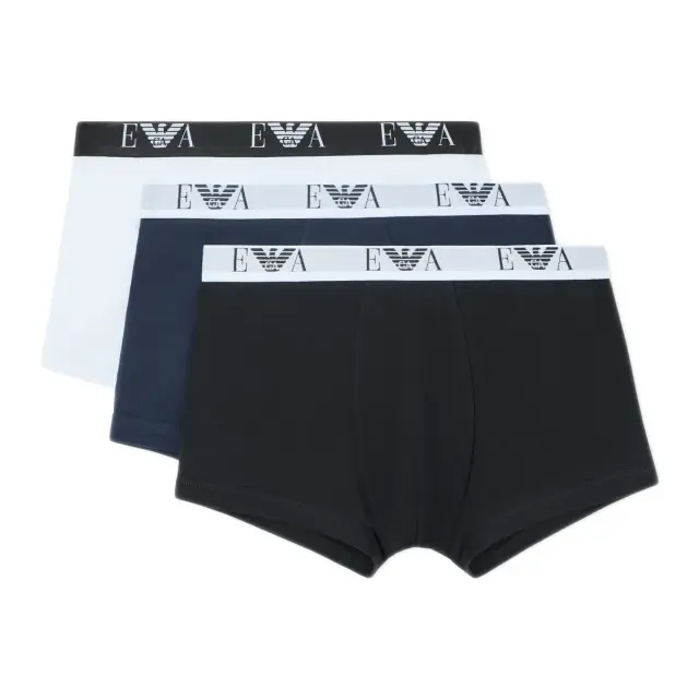 Emporio Armani Ανδρικό Boxer Bold Eagle Logo Waistband - Τριπλό Πακέτο, Χρώμα Λευκό-Μπλε-Μαύρο