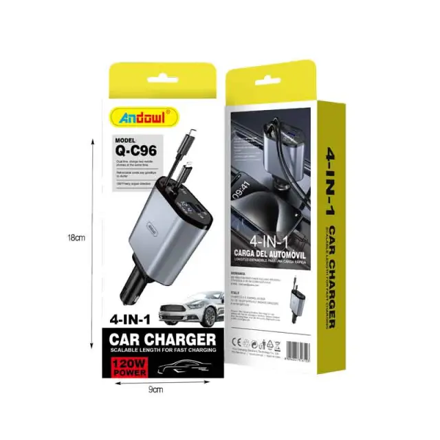 Andowl Φορτιστής αυτοκινήτου 4σε1 120W Q-C96 - Car charger 075889 2