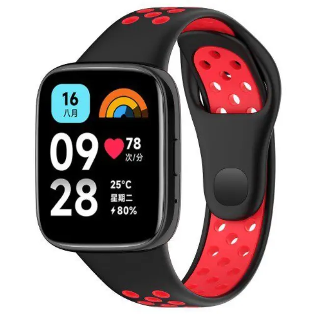 Ανταλλακτικό Λουράκι Σιλικόνης για Xiaomi Redmi Watch 3 Active Black & Red OEM