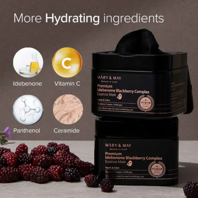 Mary + May Premium Idebenone Blackberry Complex Essence Mask- Μάσκες για αντιγήρανση και ενυδάτωση 20τμχ 3