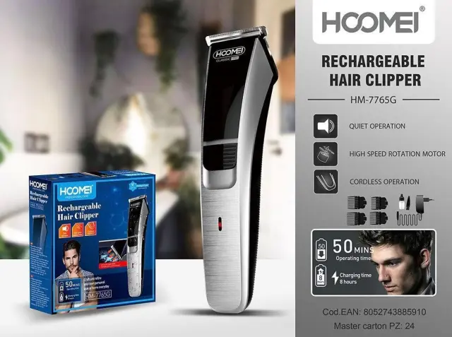 Επαναφορτιζόμενη κουρευτική μηχανή Hoomei HM-7765G Ασημί 3