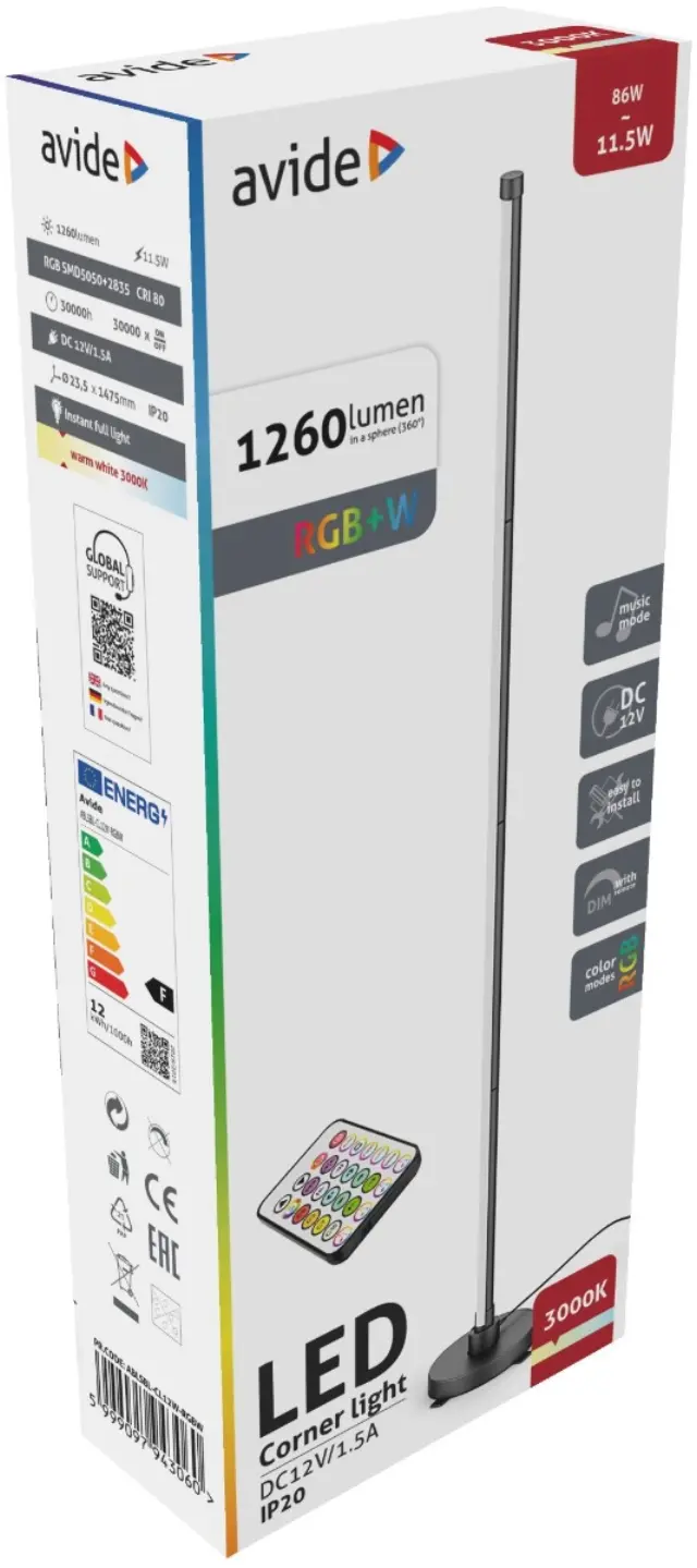 Avide LED Φωτιστικό Δαπέδου Γωνίας RGB + W με με Αισθητήρα Μουσικής 15.001.0968 2