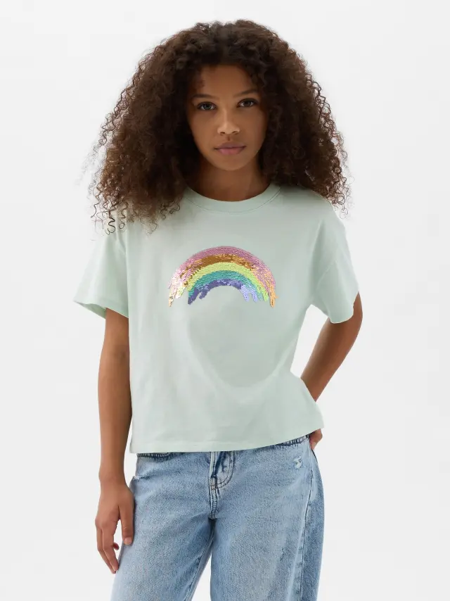 Πράσινη Παιδική Flippy-Sequin Graphic Μπλούζα SOFT MINT GREEN 074-80 - XXL