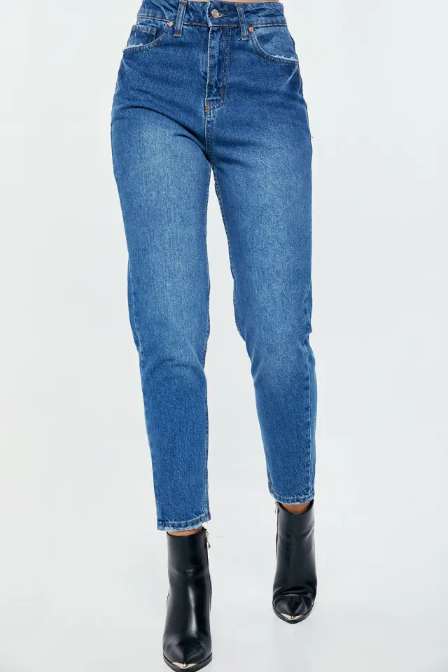 Παντελόνι Jean MomFit με Φθορές Μπλέ