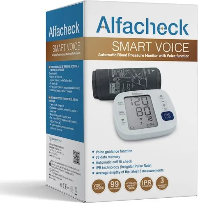 ALFACHECK SMART VOICE – Ψηφιακό Πιεσόμετρο Βραχίονα με Φωνητική Λειτουργία